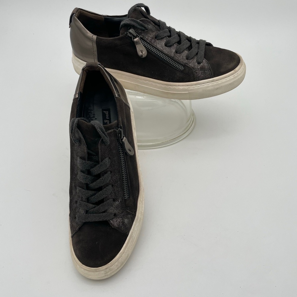 Paul Green Brown Suede Metallic‎ Lace Side Zipper Shoe Sneakers Size UK6/ 8.5US